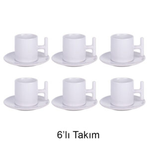 T Kulplu Türk Kahvesi Fincan Takımı - 6'lı Beyaz