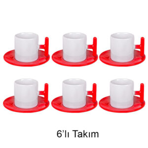 T Kulplu Türk Kahvesi Fincan Takımı - 6'lı Kırmızı
